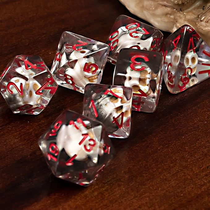 UDIXI Polyhedral DND Dice Set, 7PCS Skull Dice RPG D&D Dice Set for Dungeons and Dragons and Other Tabletop Games (Skull-Black)