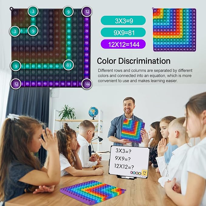 12x12 Multiplication Table Digital P0PP Math Toy, Rainbow Dimple Fingertip Toy, Multiplication Table Math Game (12x12 Right Angle Multiplication Table)