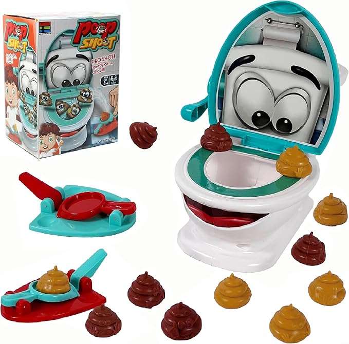 Poop Shoot Game - Funny Toys for Kids & Adults, Skill Building Toilet Game, Ages 4+, Includes 12 Soft Poops, 2 Launchers