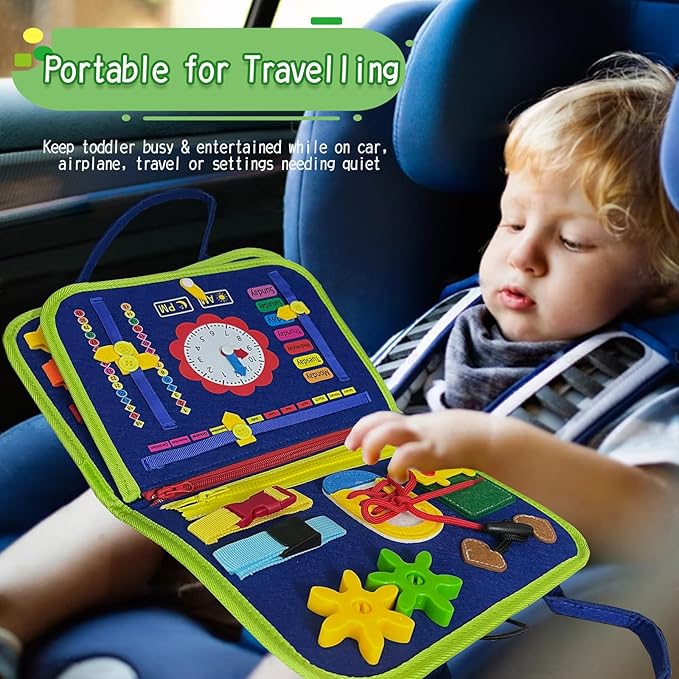 Toddler Busy Board Montessori Busy Board for 1 2 3 4 Year Old, Educational Activities Developing Preschool Learning, Sensory Board Fine Motor Skills, Travel Toys for Car Plane