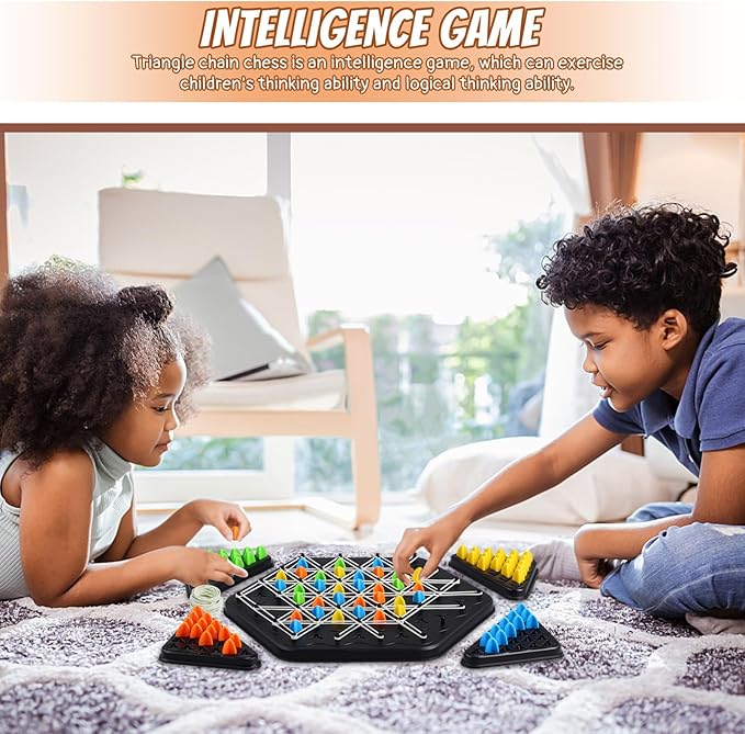 TOYANDONA Chain Triangle Chess Game, Triangle Rubber Band Game Chain Geometric Chess Game Strategy Board Games for Family Kids Adults, 2 to 4 Players