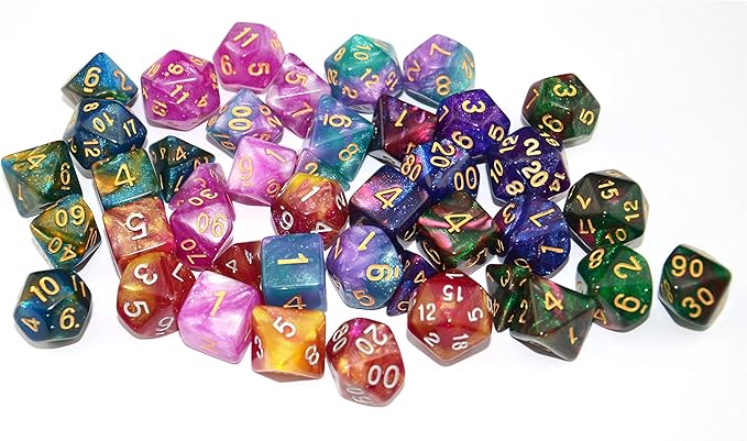 SmartDealsPro 6 x 7 Sets (42 pcs) Glitter Polyhedral Dice Sets with Pouches for DND RPG MTG Dungeon and Dragons Table Board Roll Playing Games D4 D8 D10 D12 D20 (6 Sets)