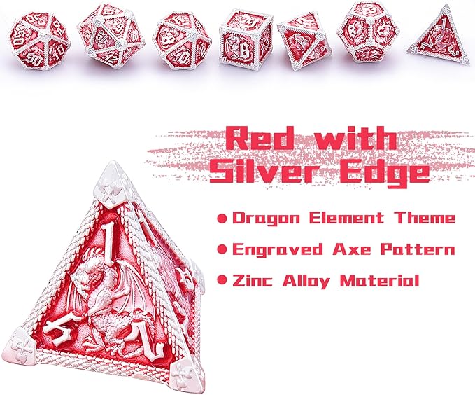 AUSTOR 7-Die Metal DND Dice Set Dungeons and Dragons Polyhedral Roll Playing Dice with Box D20 D12 D10 D% D8 D6 D4 for Pathfinder MTG RPG Board Games