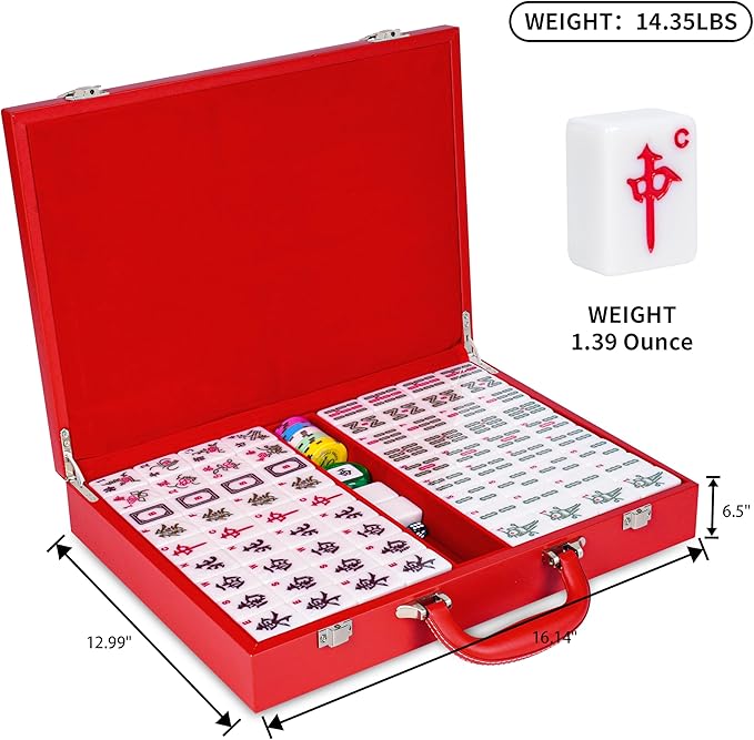 Chinese Mahjong Set, 146 Numbered Melamine 1.6" (40 mm), Large Size Complete Mah jongg Set with Carrying Travel Case (White Jade Color)