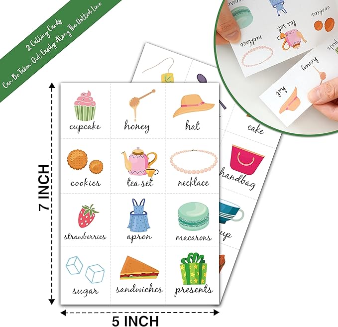 Tea Party Bingo Game, Party Games with 24 Players, Family Activities, Bingo Cards for Party Supplies, Party Favors Gifts for Young Adults - tea04