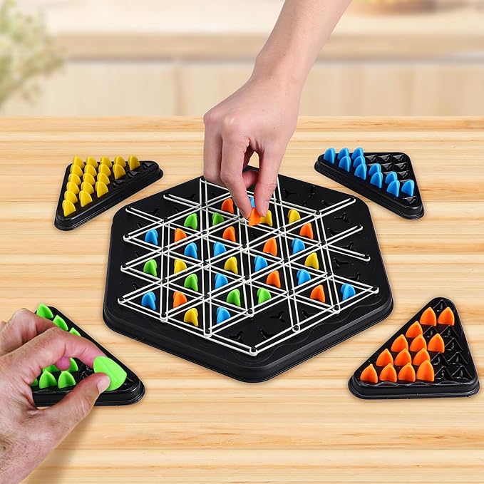 TOYANDONA Chain Triangle Chess Game, Triangle Rubber Band Game Chain Geometric Chess Game Strategy Board Games for Family Kids Adults, 2 to 4 Players