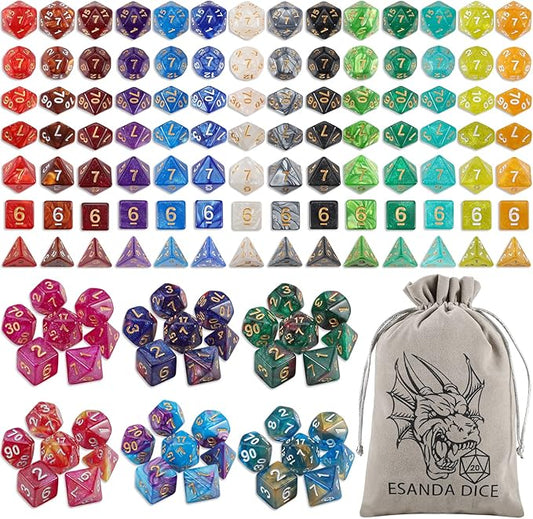 DND Dice Set - 20X7(140pcs) Polyhedral Dice for Dungeons and Dragons D&D RPG MTG Table Games with 1 Large Flannel Bag