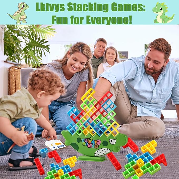 48PCS Dinosaur Balance Stacking Blocks with Travel Case | Montessori Fine Motor Skill Toys for Kids 3+ | Educational STEM Building Game for Focus & Coordination
