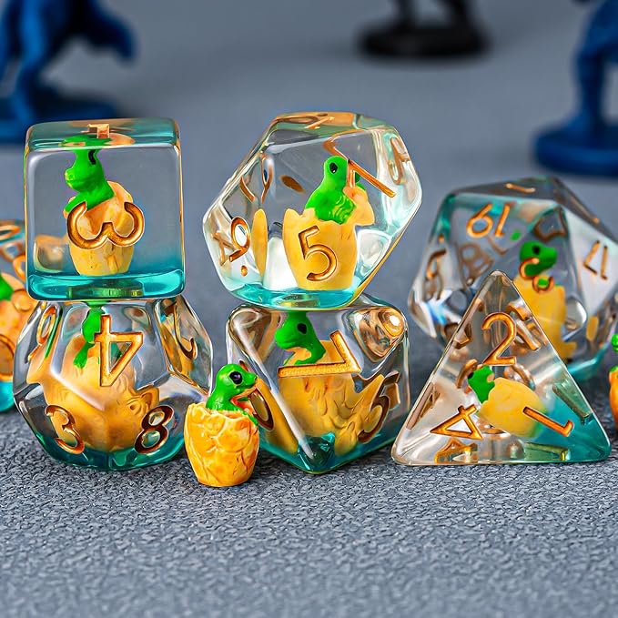 DND Resin Dinosaur Dice Set, D&D Polyhedral Dice for Dungeons and Dragons RPG, MTG Role Playing Games D and D Dice 7pcs-Set D20 D12 D10 D8 D6 D4
