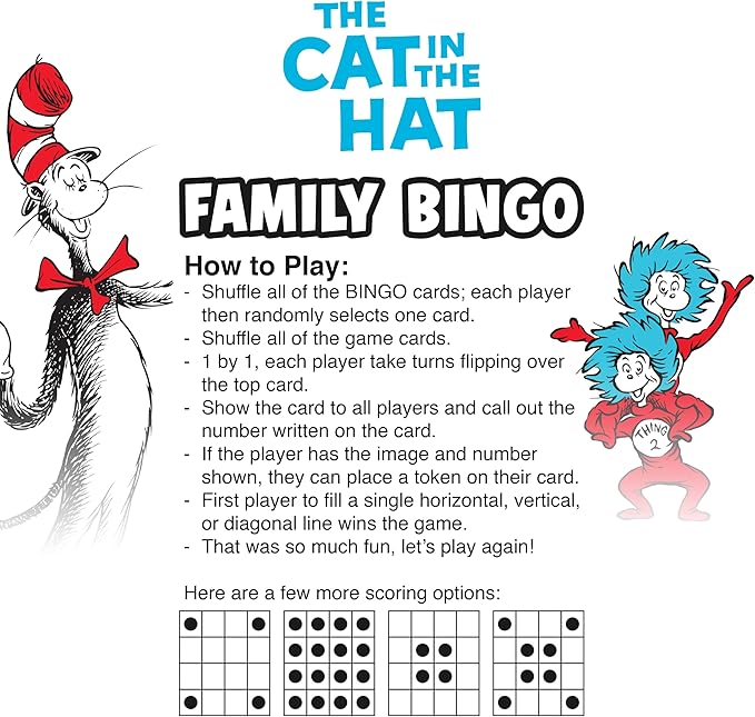 AQUARIUS Cat in The Hat Family Bingo Game - Fun Family Party Game for Kids, Teens & Adults - Entertaining Game Night Gift - Officially Licensed Merchandise