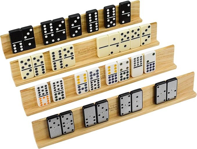 Domino Racks 4packs - Authored Design Nut Brown Tile Holders for Dominoes Set Mexican Trains Mahjoon Chickenfoot