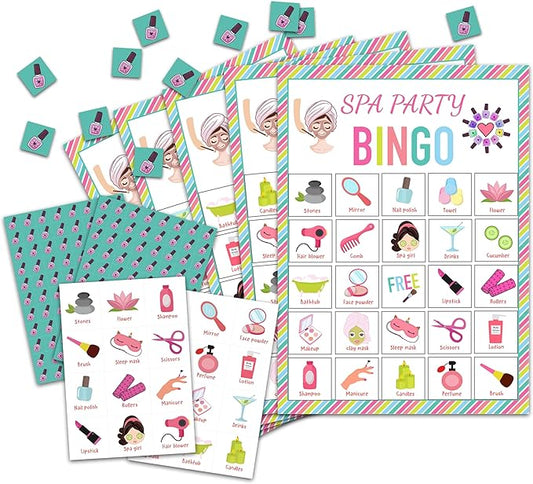 Spa Bingo Card Game for Adults - 24 Players Sleepover Party Supplies, Favors & Decorations