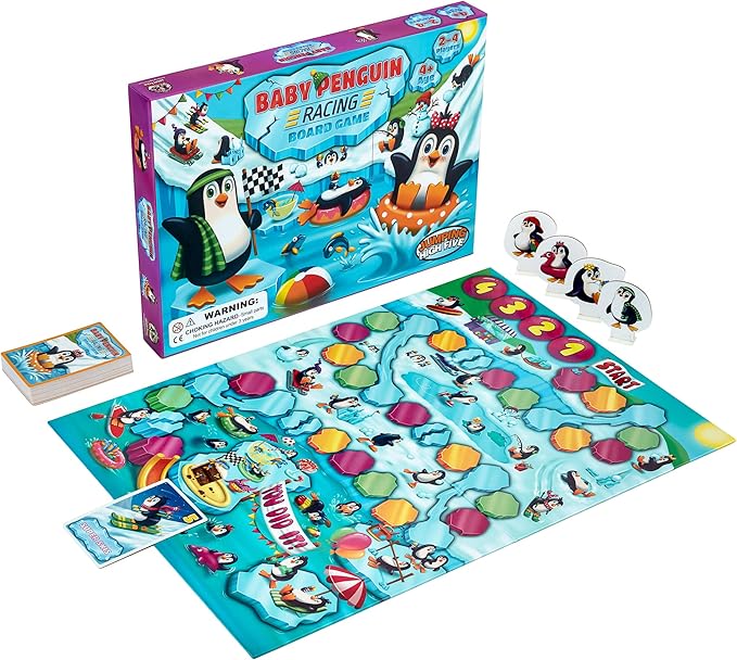Jumping High Fives Baby Penguin Racing Board Game - Snowy Penguin Race Game for 2-4 Kids Ages 4 and Up, Children Learn New Skills While Sliding Down The Iceberg to Reach The Polar Party