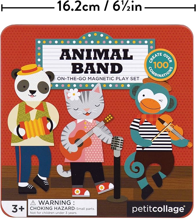 Petit Collage Magnetic Play Set, Animal Band – Mix & Match Magnetic Game Board, Ideal for Ages 3+ – Includes 2 Magnetic Scenes and over 25 Magnet Pieces, Ideal Travel Activity for Kids