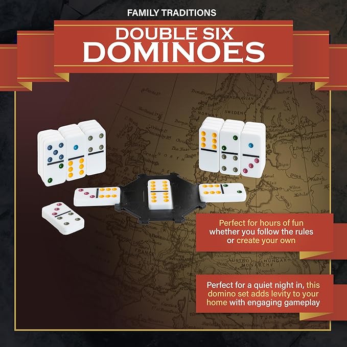 Family Traditions Double 6 Dominoes Tin, Crystalline Dominoes