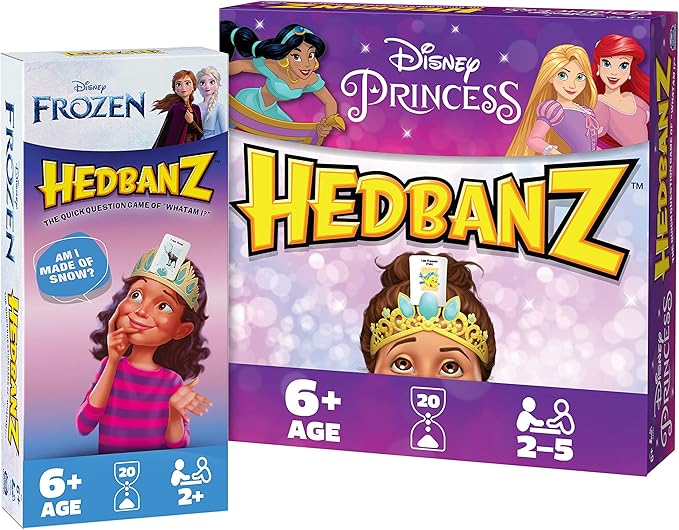 Hedbanz Disney Princess Game with Hedbanz Frozen Game 2-Pack Bundle, Classic Question Game for Kids and Families, Ages 6 and up, Amazon Exclusive