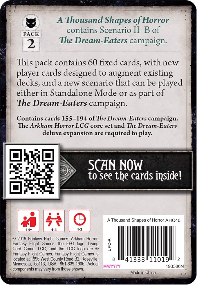 Fantasy Flight Games Arkham Horror The Card Game A Thousand Shapes of Horror Mythos Pack - Unlock The Mysteries! Cooperative Living Card Game, Ages 14+, 1-4 Players, 1-2 Hour Playtime, Made