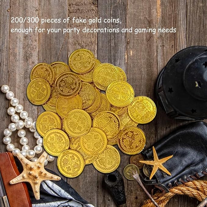 200 Pcs Plastic Pirate Gold Coins St. Patrick's Day Play Treasure Coins Fake Coins Reward Gifts for Kids Board Games Pirate Party Cosplay Pirate Party Decorations (200pcs)