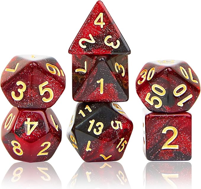 DND Polyhedral Dice Set with a Black Dice Bag for D&D RPG MTG Role Playing Table Games RPG Polyhedral Dice for Dungeon and Dragons Playing Games 7-Die Set (Black&Red+Nebula Dice)