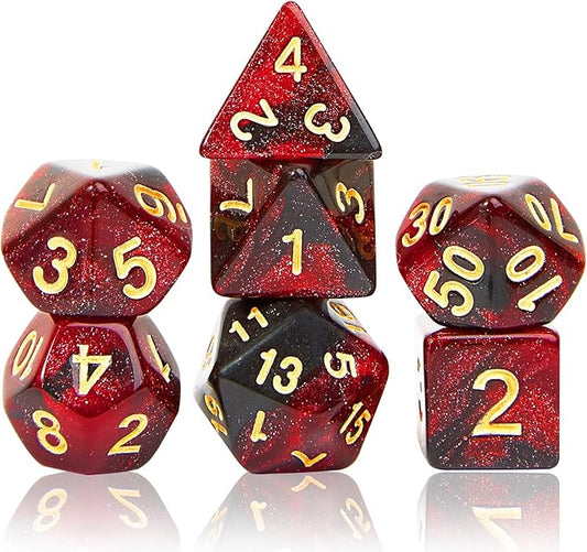 DND Polyhedral Dice Set with a Black Dice Bag for D&D RPG MTG Role Playing Table Games RPG Polyhedral Dice for Dungeon and Dragons Playing Games 7-Die Set (Black&Red+Nebula Dice)