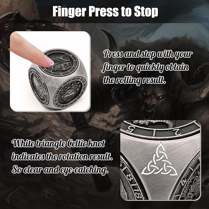 DND Spinner Dice, 7 in 1 Unique Metal Dice Set with 3D Relief for Dungeons and Dragons Gifts, Cool Polyhedral Role Playing Game Dice, Fantasy D&D Tabletop RPG Accessories for DM & Player (Silver)