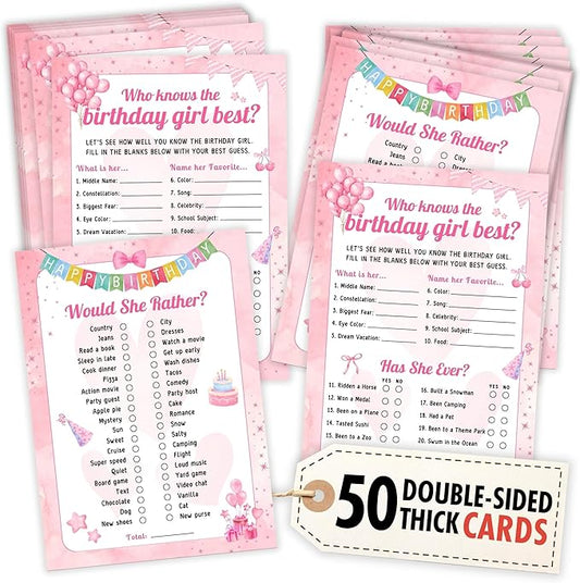 Who Knows The Birthday Girl Best Game - 50 Pcs Teen Girl Birthday Party Games, Would She Rather Preppy Sleepover Party Supplies For Girls, Fun Birthday Activities For Teens Party Decorations