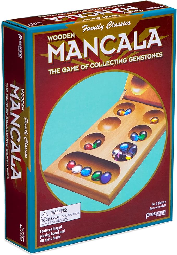 Pressman Mancala - Real Wood Folding Set, with Multicolor Stones by Pressman, 2 players