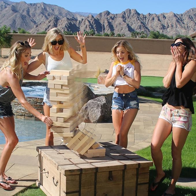 GoSports Giant Wooden Stacking Game - Stacks Up to 5 ft - Choose Brown Wood Stain, Gray, Natural, Stars & Stripes, or Tropical Hardwood - Toppling Tower