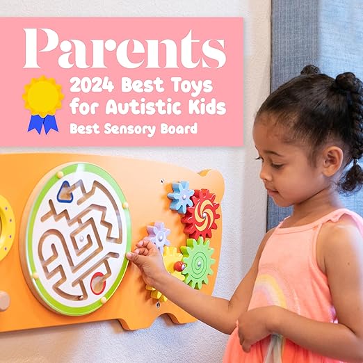 SPARK & WOW Bear Activity Wall Panel - Ages 18m+ - Montessori Sensory Wall Toy - 4 Activities - Busy Board - Toddler Room Décor