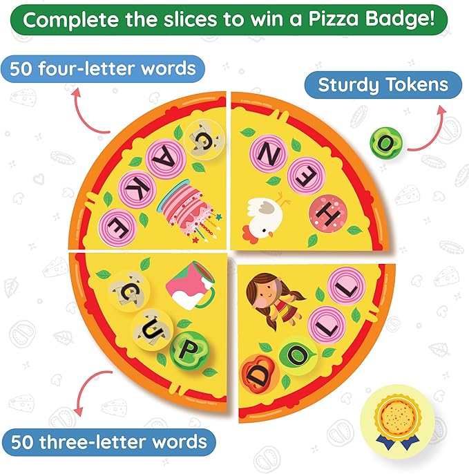 Word Pizza: Spelling Games for Ages 4-6 | Classroom Games | 160 Alphabet Toppings and 100 Words | Fun Preschool & Kindergarten Learning Activity | Homeschool Essentials