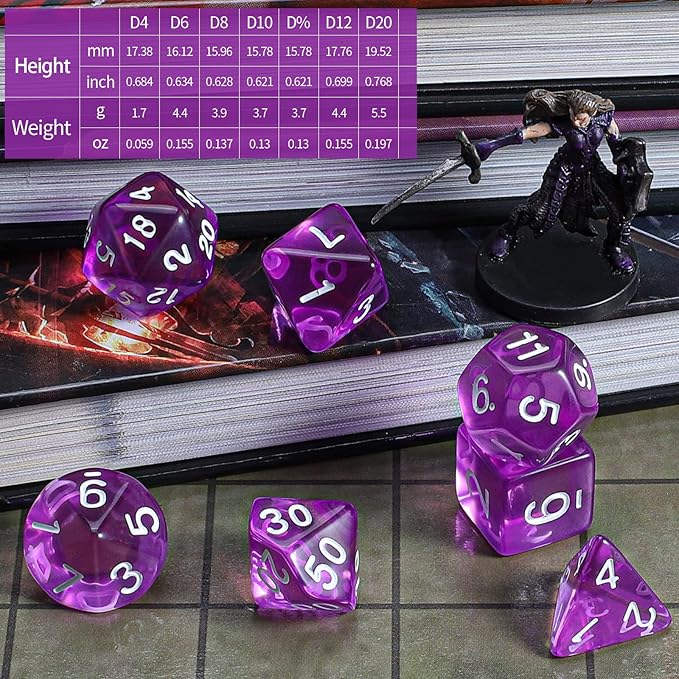 CiaraQ DND Polyhedral Dice Set with a Black Dice Bag for D&D RPG MTG Role Playing Table Games
