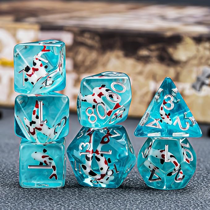 Fish/Animal Resin D&D Dice Set, 7pcs Polyhedral Dice (D4, D6, D8, D10, D12, D20, D%) for Dungeons and Dragons, RPG, MTG, Role Playing Games