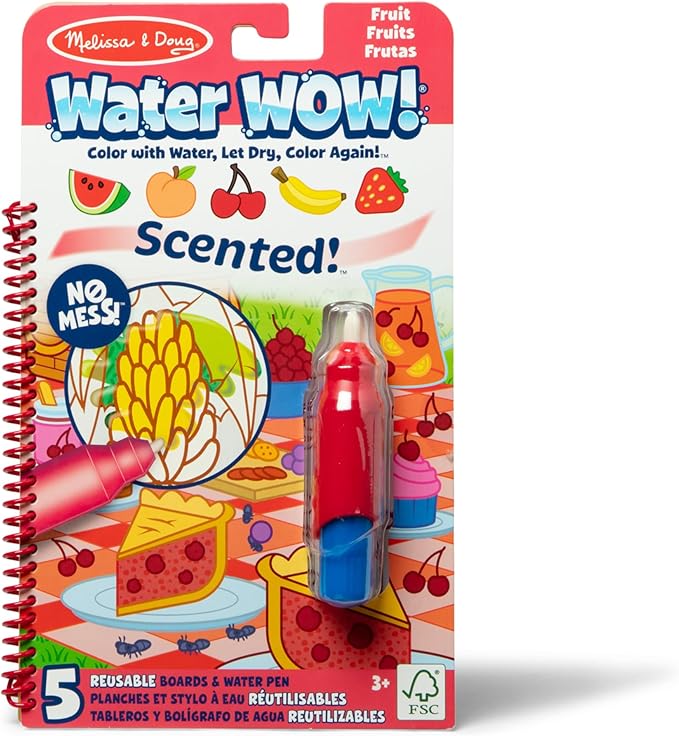Melissa & Doug Scented Water Wow! Reusable Water-Reveal Coloring Activity Pad Travel Toy – Fruit