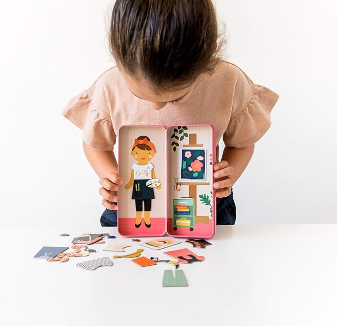 Petit Collage Shine Bright Studio Dress Up Game - Magnetic Board with Mix & Match Pieces, Ideal for Ages 3+, Includes 2 Scenes & 25 Creative Pieces