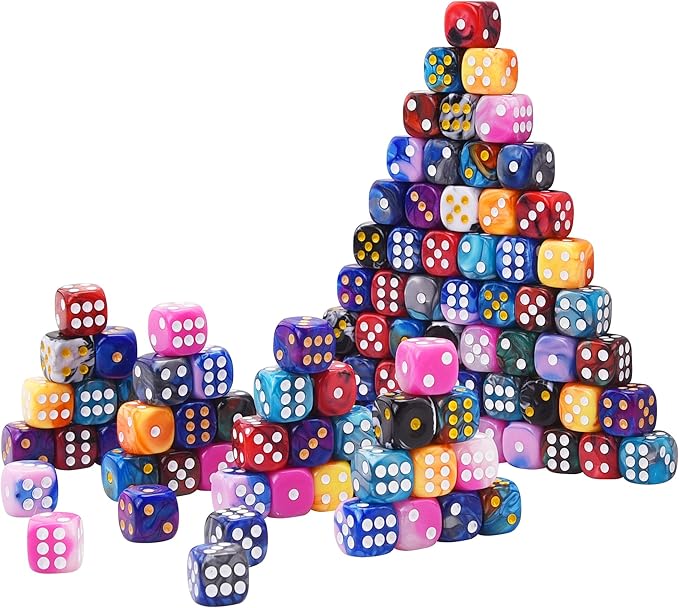 AUSTOR 100 Pieces 12mm Dice 6 Sided Game Dice Two Tone Round Corner Dices Tiny Dice for Tenzi, Farkle, Yahtzee, Bunco or Teaching Math with a Drawstring Storage Bag