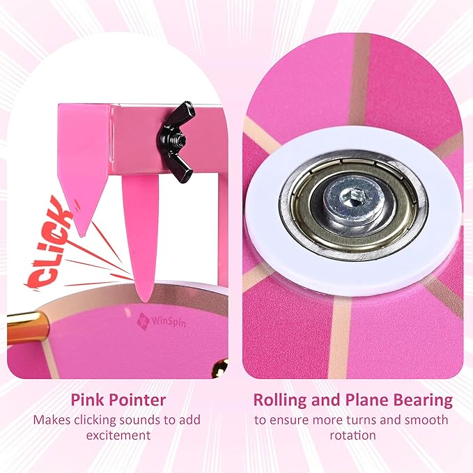 WinSpin 12" Pink Angel Prize Wheel Tabletop Spinning Fortune 8 Slots for Party Events Club Carnival Spinner Game Tradeshow