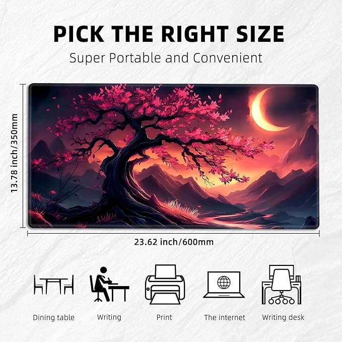 for MTG Playmat with Storage Bag, for TCG Playmat and Playing Card Mat for Magic Board Games, Non-Slip Pink Leaves Tree Desk Mat, Stitched Edges Game Mat, Rollable & Foldable Card Playmat