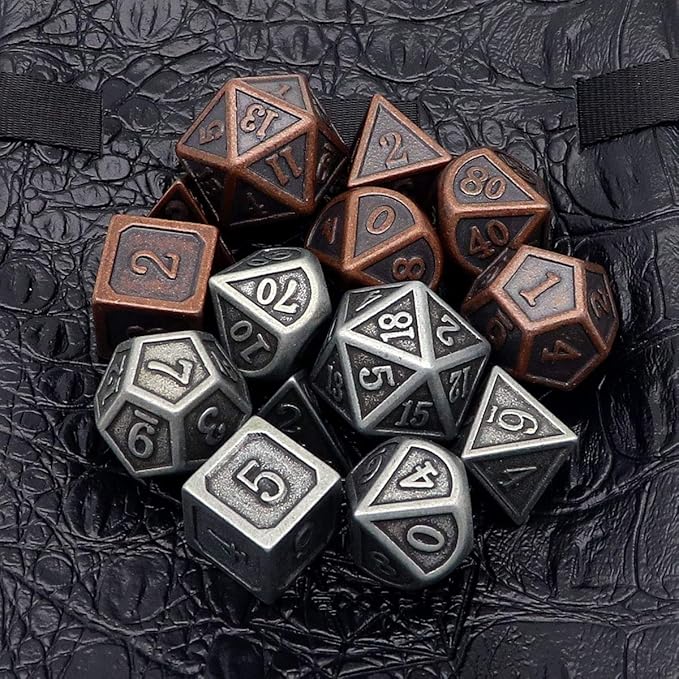 Haxtec Viking Metal DND Dice Set D&D 7PCS of D20 D12 D10 D8 D6 D4 for Dungeons and Dragons TTRPG Games (2 Pack)