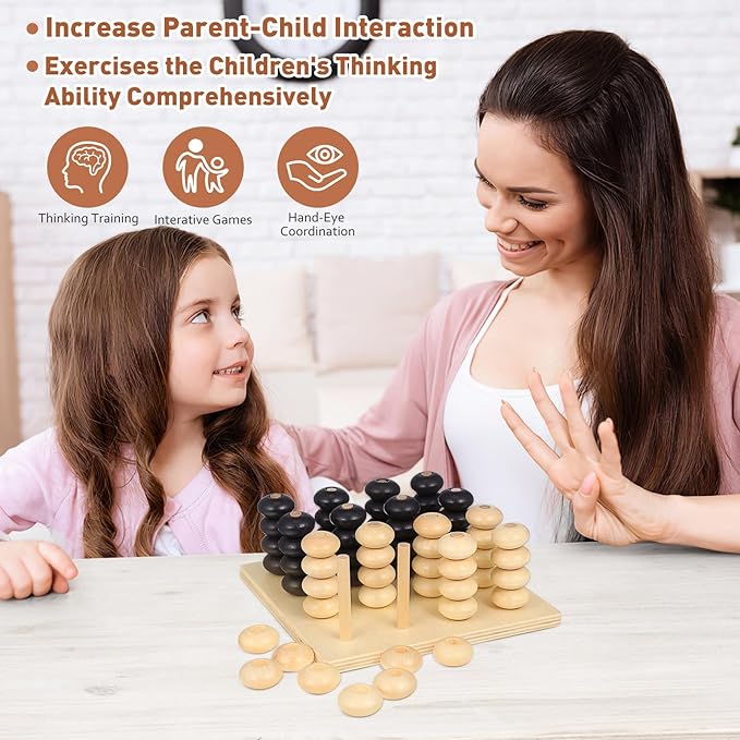 Wooden Board Game 1 Set Logical Training Toy Brain Teaser Toys 3D Four in a Row Game Table Games Brain Teaser Chess Puzzle for Desktop Aldult Parent-Child Wooden Backgammon