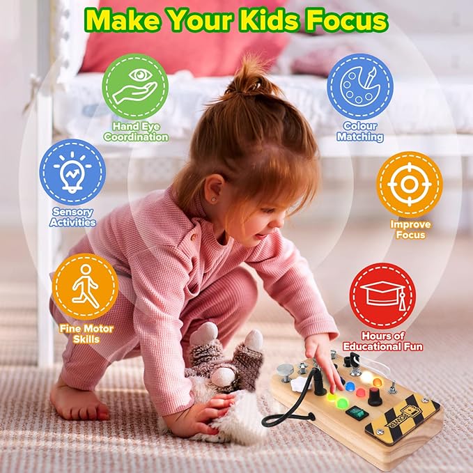 Montessori Busy Board with LED Light &Toddler Tool Set,Montessori Toys for 3-7 Year Old Boys,Circuit Board for Kids,Christmas & Birthday Gift for Kids