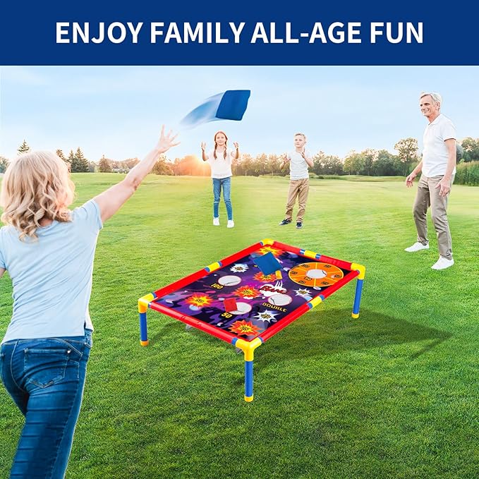 Bean Bag Toss & Shooting & Ring Toss Games Set for Kids – 3-in-1 Carnival Outdoor Cornhole Game Set with Shooting Blasters, Garden Indoor Outdoor Toys for Boys Girs Ages 5 6 7 8 9 10+ Gift