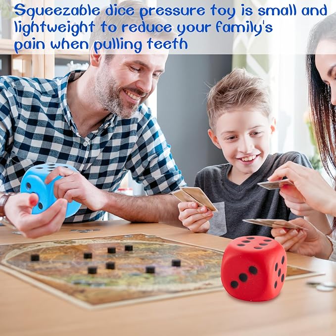 Zomiboo 2 Pcs Large Foam Dice Stress Balls Soft Jumbo 6 Sided Giant Dice Educational Learning Squeeze Anxiety Relieve Toy Gifts for Adults Kids Board Game Classroom(Red, Blue,3.93 Inch)