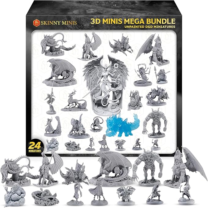 3D Minis Mega Bundle, Unpainted D&D Miniatures, D&D Miniatures, and Miniature Figures for Tabletop Games, Bulk Set of Fantasy Miniatures and DND Accessories for Players