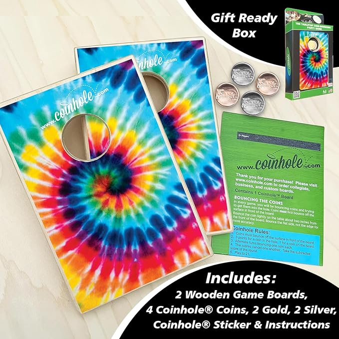 Desktop Coin Bouncing Party Set | Tabletop Cornhole Board | Small Travel Game Includes Coins