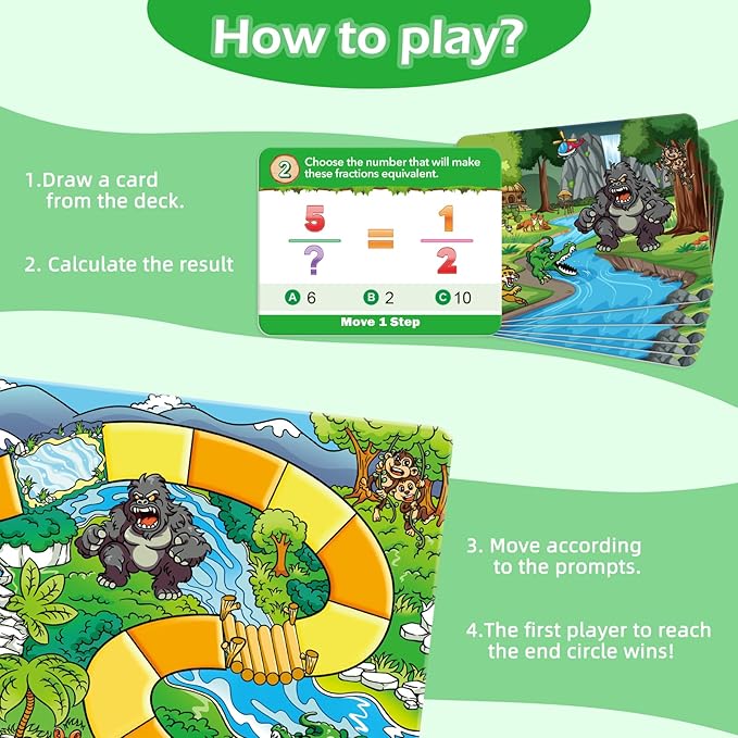 Forest Fraction Board Game|Math Games for Kids|Fraction Play Games - Gr. 3-4|Educational Learning Board Games for Boys and Girls|Classroom Travel Indoor Outdoor Family Games
