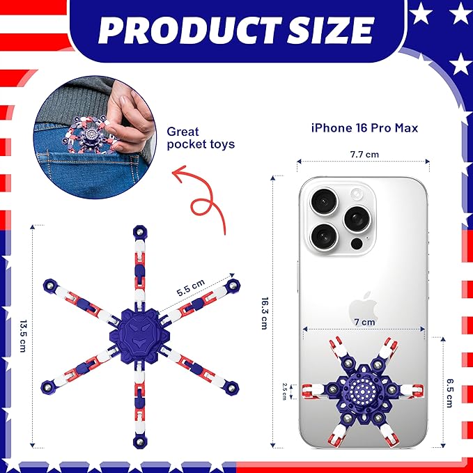 4th of July Decorations Transformable Fidget Spinners for Kids and Adults Stress Relief Sensory Toys for Boys and Girls Fingertip Gyros for ADHD Autism for Kids