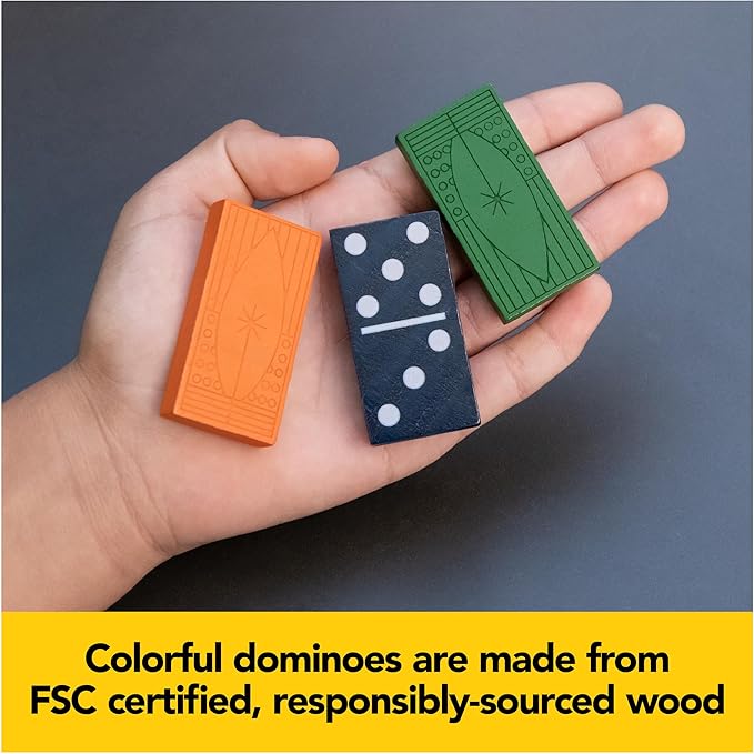 Mindful Classics, Double-Six Wood Dominoes Set Sustainable Classic Games with Wood Storage Case, for Adults and Kids Ages 8 and up