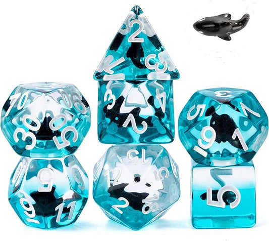 UDIXI Shark DND Dice Set, Resin D&D Dice Set Blue Ocean Polyhedral d and d Dice Set for Dungeons and Dragons RPG and Other Tabletop Games