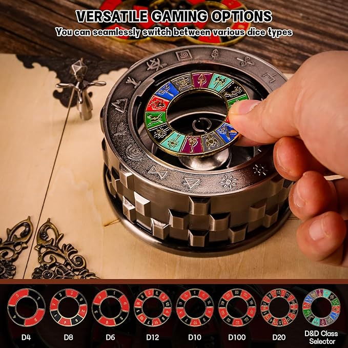 CZYY Roulette Dice - 7-in-1 Metal Spinner Dice Set, Unique Spinning Dice, Desk Fidget Gadget - Cool DND Role Playing Dice, Gift & Accessories for D&D, Tabletop RPG, Board Game (Sliver)