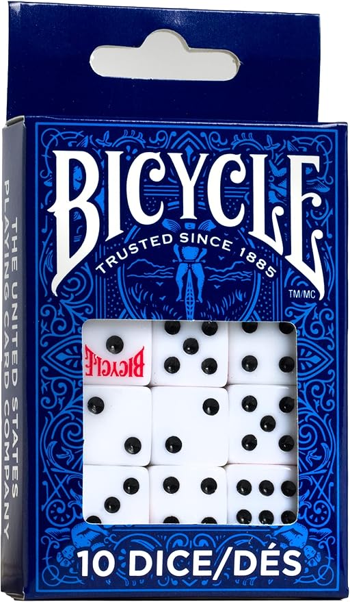 Bicycle 10 Count White 16 mm D6 Playing Dice Set